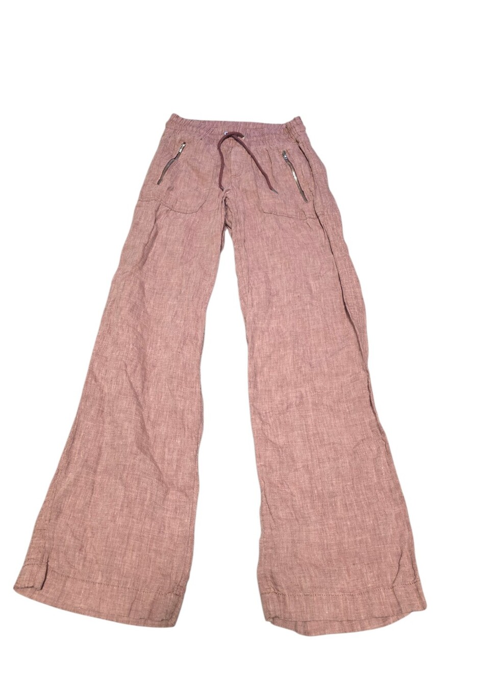 Athleta Red Cabo Linen Wide Leg Casual Pants Zip Pockets Drawstring Waist EUC 2
